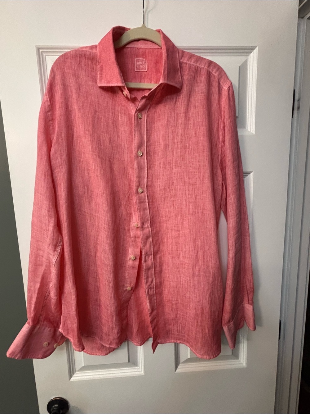 Men's Casual Linen Button-Down Shirt in Coral Pink